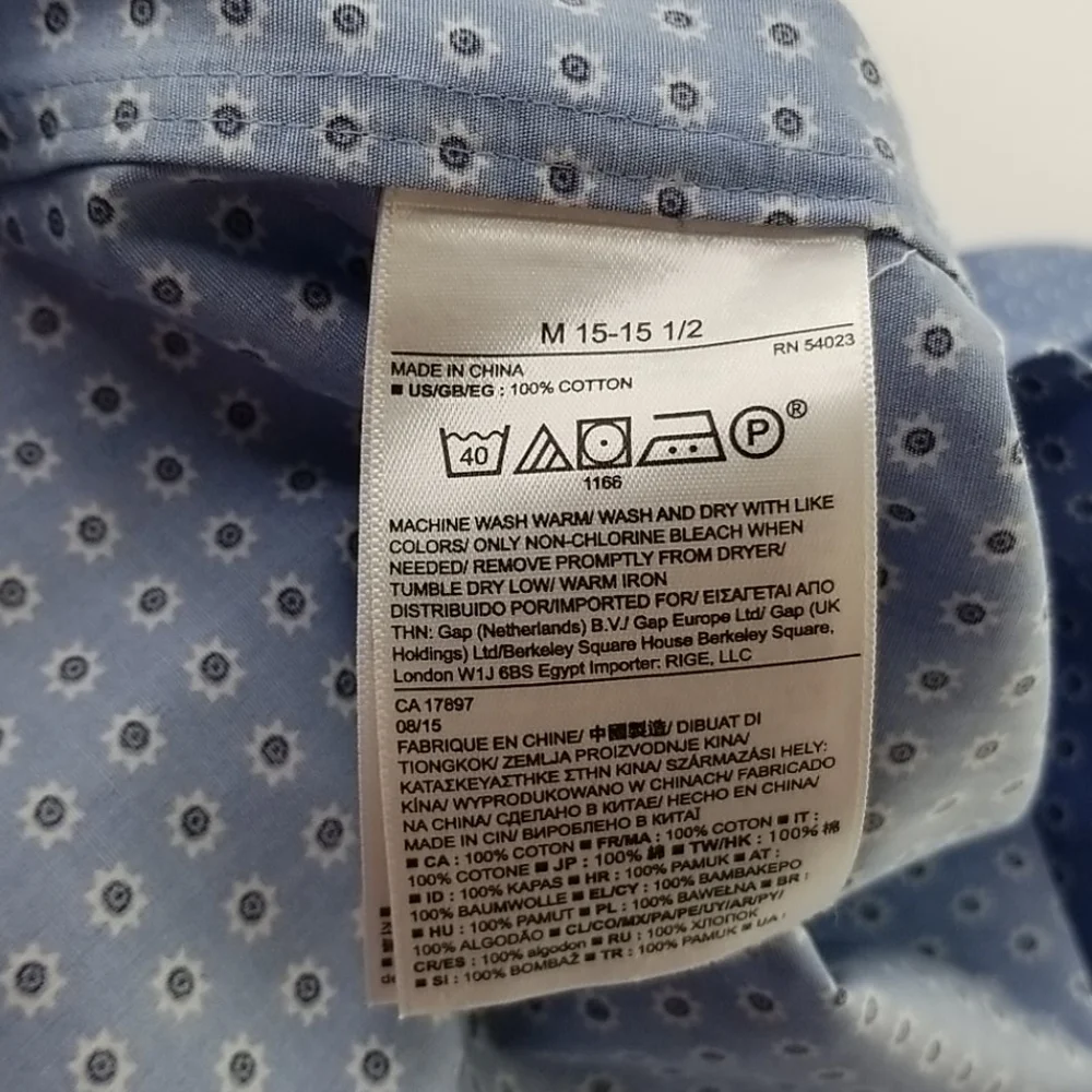 Banana Republic Non Iron Slim Fit Blue Geometric Button Front Shirt Mens Medium
